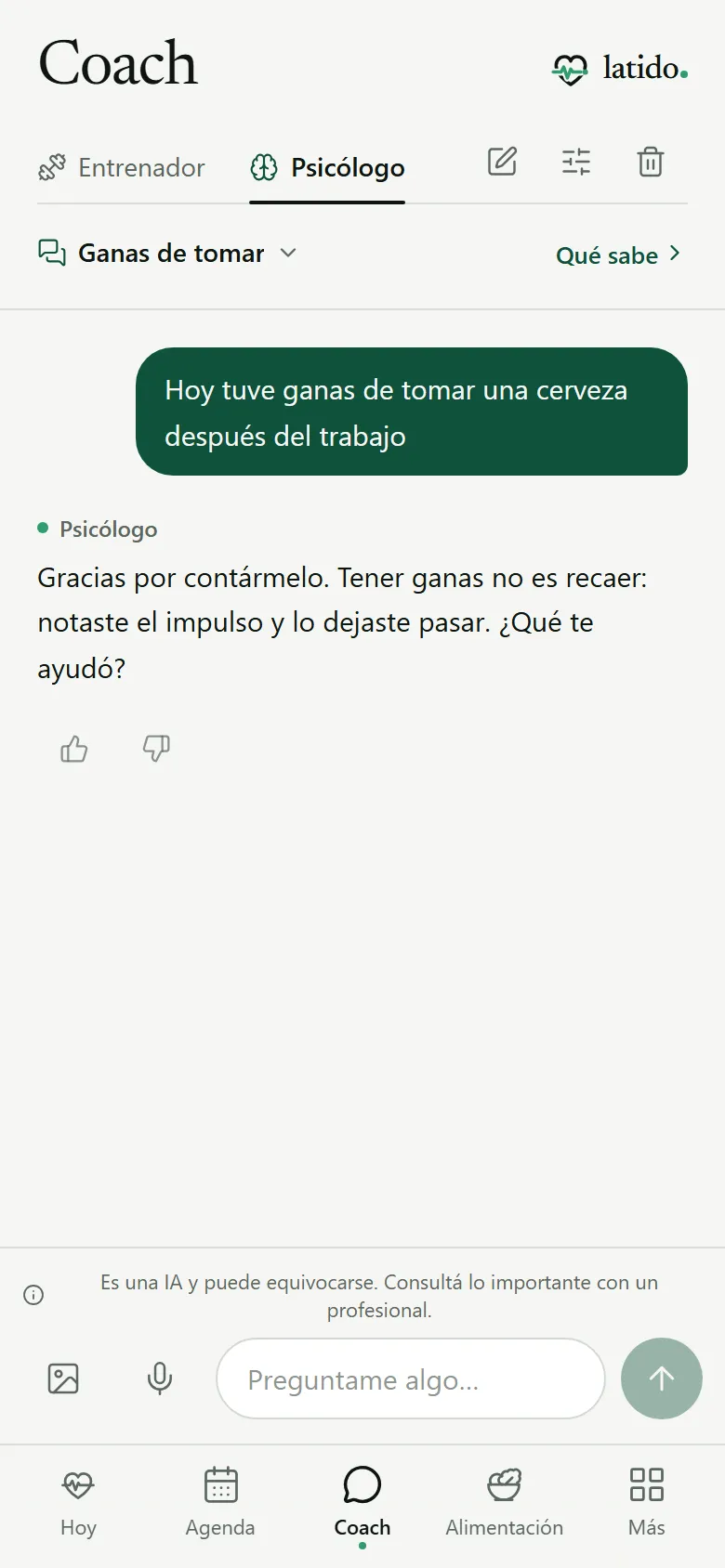 El Psicólogo responde sin juicio a unas ganas de tomar