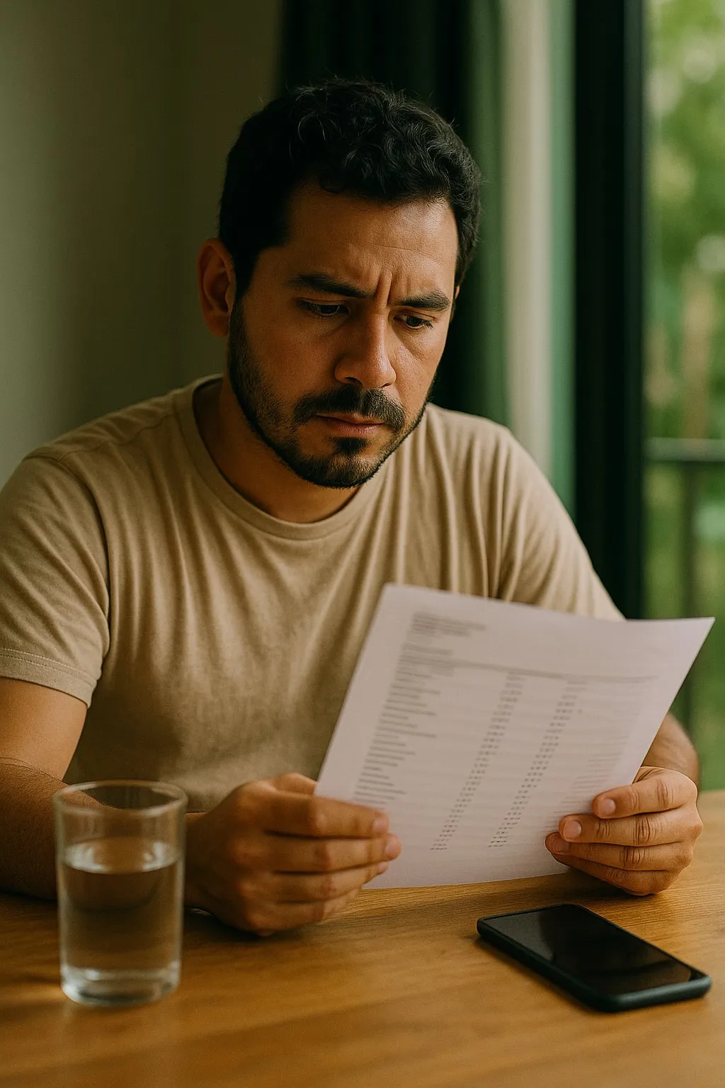 Hombre leyendo los resultados de su análisis de sangre