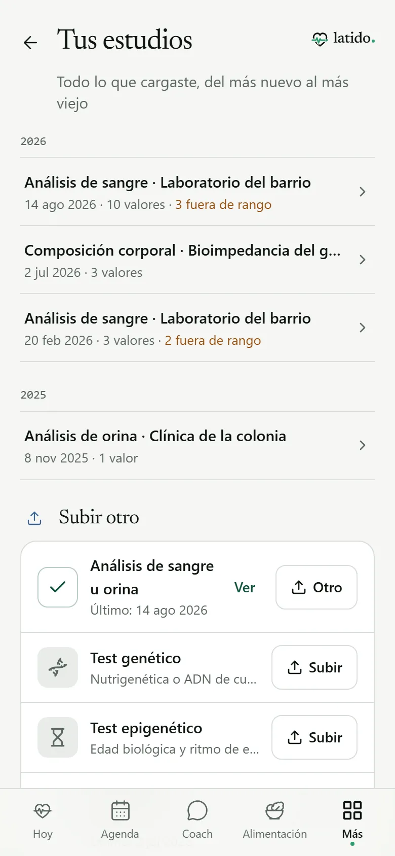 Historial de estudios agrupado por año